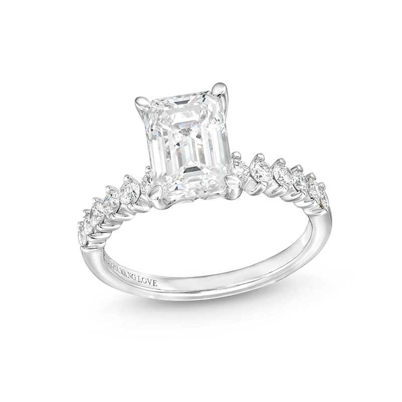 Main Image 1 of Previously Owned - Vera Wang Love Collection 2-1/3 CTW. Emerald-Cut Lab-Grown Diamond Engagement Ring in 14K White Gold