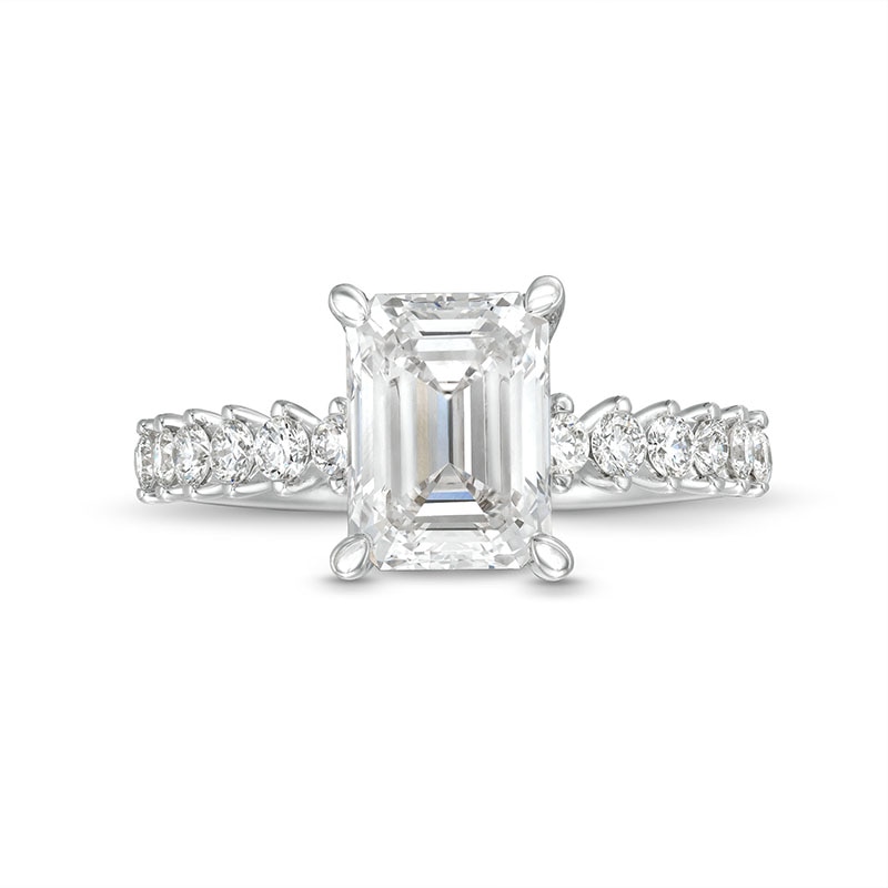 Main Image 4 of Previously Owned - Vera Wang Love Collection 2-1/3 CTW. Emerald-Cut Lab-Grown Diamond Engagement Ring in 14K White Gold