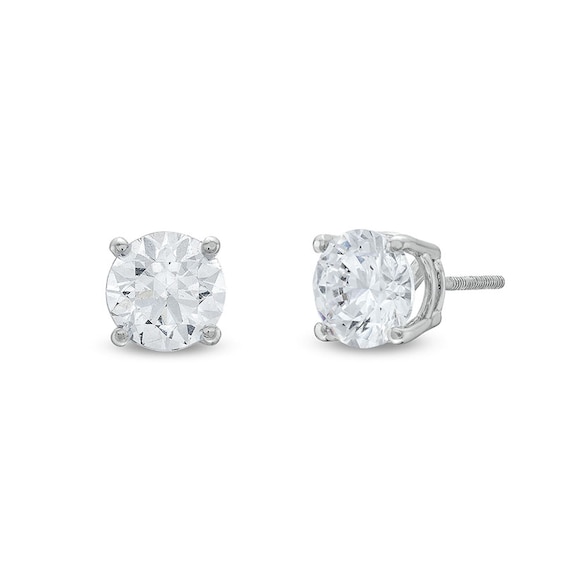 Previously Owned - 2 CT. T.w. Lab-Grown Diamond Solitaire Stud Earrings in 14K White Gold (I/Si2)