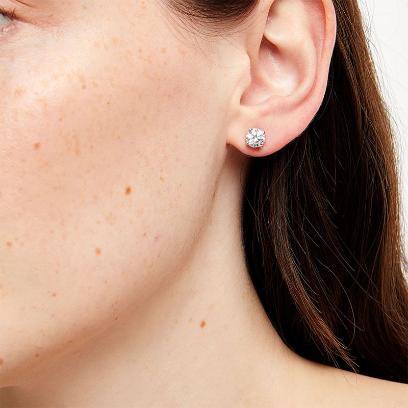 Main Image 2 of Previously Owned - 2 CT. T.W. Lab-Grown Diamond Solitaire Stud Earrings in 14K White Gold (I/SI2)