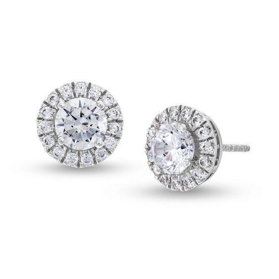 Previously Owned - 1 CT. T.w. Lab-Grown Diamond Frame Stud Earrings in 14K White Gold (F/Si2)
