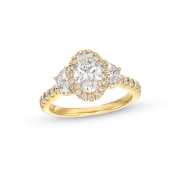 Previously Owned - 2 CT. T.W. Oval Lab-Grown Diamond Three-Stone Engagement Ring in 14K Gold (F/VS2)
