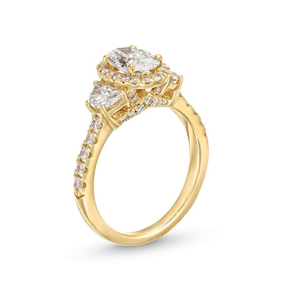 Previously Owned - 2 CT. T.w. Oval Lab-Grown Diamond Three-Stone Engagement Ring in 14K Gold (F/Vs2)