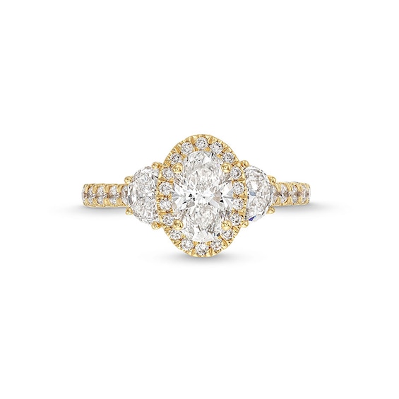 Previously Owned - 2 CT. T.w. Oval Lab-Grown Diamond Three-Stone Engagement Ring in 14K Gold (F/Vs2)