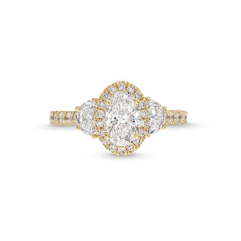 Main Image 4 of Previously Owned - 2 CT. T.W. Oval Lab-Grown Diamond Three-Stone Engagement Ring in 14K Gold (F/VS2)