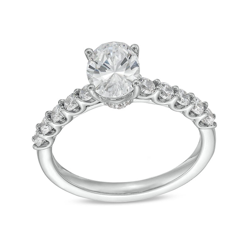 Main Image 1 of Previously Owned - 1-1/2 CT. T.W. Oval Lab-Grown Diamond Engagement Ring in 14K White Gold (I/SI2)
