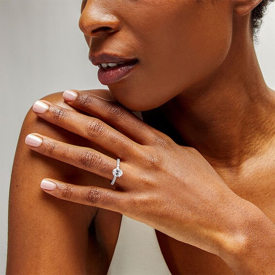 Previously Owned - 1-1/2 CT. T.w. Oval Lab-Grown Diamond Engagement Ring in 14K White Gold (I/Si2)