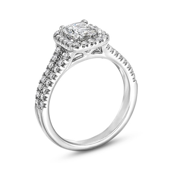 Previously Owned - 1-1/2 CT. T.w. Cushion-Cut Lab-Grown Diamond Frame Split Shank Engagement Ring in 14K White Gold