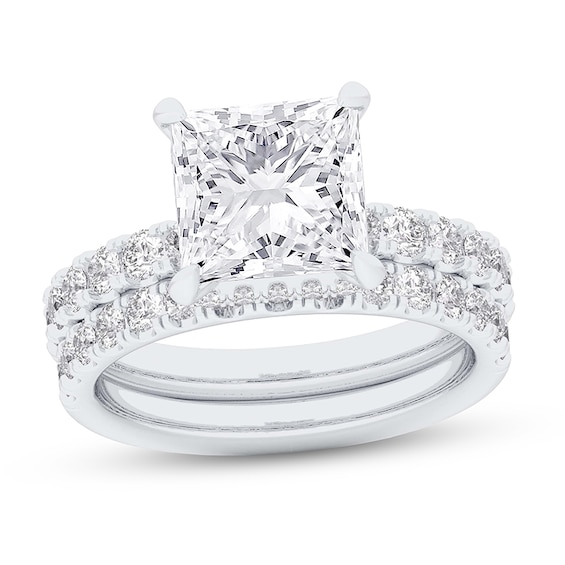 Previously Owned - 4.29 CT. T.w. Princess-Cut Lab-Grown Diamond Bridal Set in 14K White Gold (F/Vs2)
