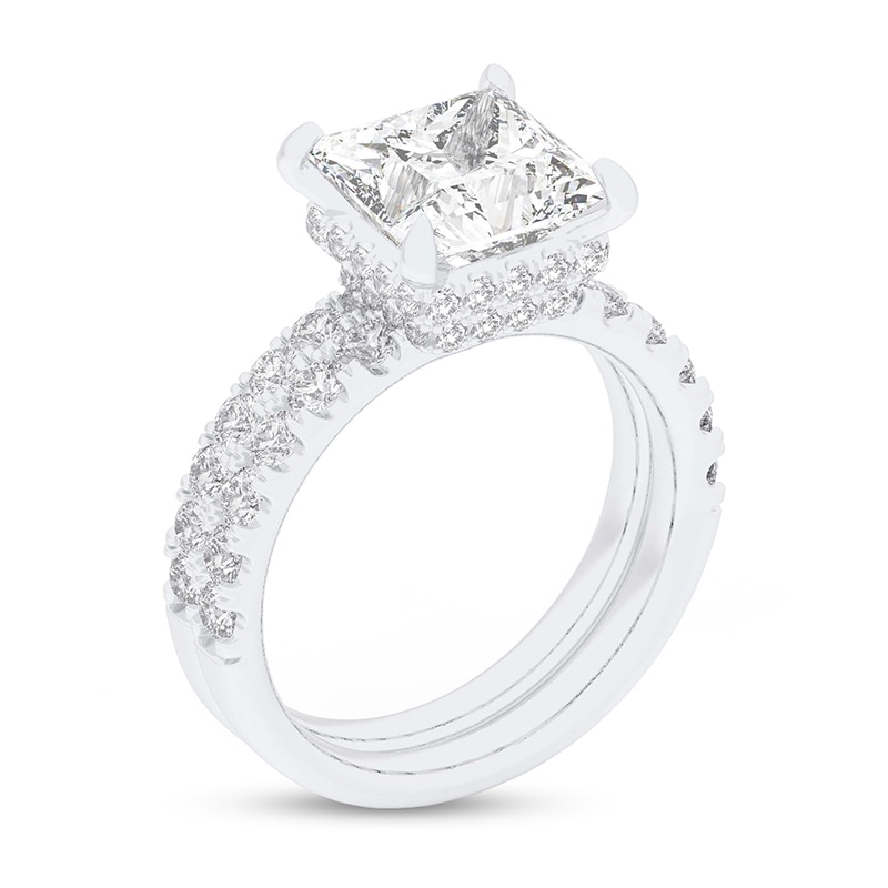 Main Image 2 of Previously Owned - 4.29 CT. T.W. Princess-Cut Lab-Grown Diamond Bridal Set in 14K White Gold (F/VS2)