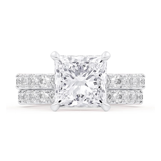 Previously Owned - 4.29 CT. T.w. Princess-Cut Lab-Grown Diamond Bridal Set in 14K White Gold (F/Vs2)