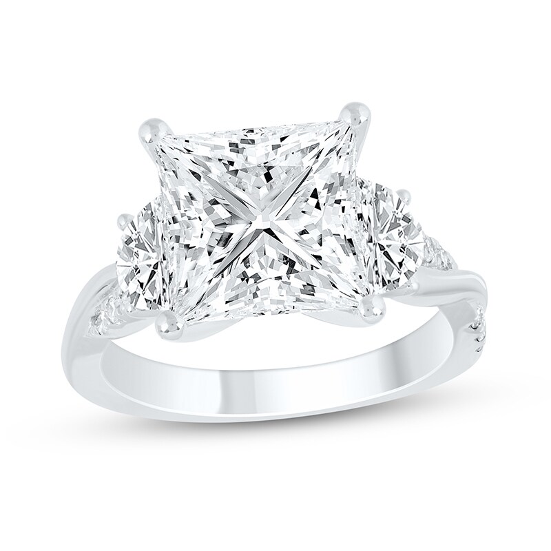 Main Image 1 of Previously Owned - 6 CT. T.W. Princess-Cut and Half-Moon Lab-Grown Diamond Twist Engagement Ring in 14K White Gold