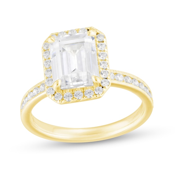 Previously Owned - 3-1/2 CT. T.w. Emerald-Cut Lab-Grown Diamond Frame Vintage-Style Engagement Ring in 14K Gold (F/Vs2)