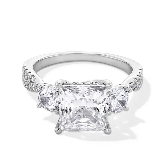 Previously Owned - 4 CT. T.w. Princess-Cut Lab-Grown Diamond Three Stone Engagement Ring in 14K White Gold (F/Si2)