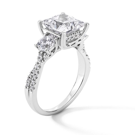 Previously Owned - 4 CT. T.w. Princess-Cut Lab-Grown Diamond Three Stone Engagement Ring in 14K White Gold (F/Si2)