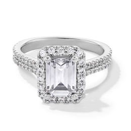 Previously Owned - 2-5/8 CT. T.W. Emerald-Cut Lab-Grown Diamond Frame Double Row Engagement Ring in 14K White Gold