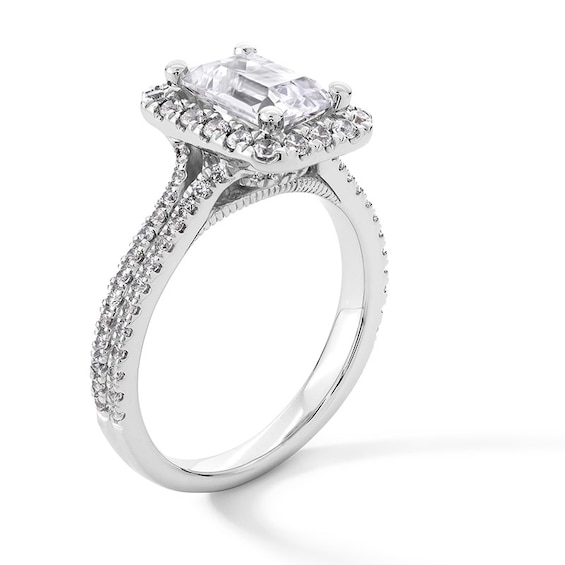 Previously Owned - 2-5/8 CT. T.w. Emerald-Cut Lab-Grown Diamond Frame Double Row Engagement Ring in 14K White Gold