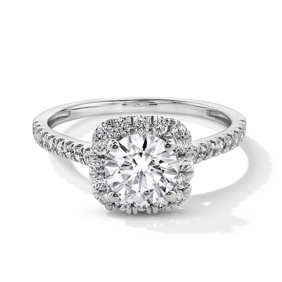 Previously Owned - 1-1/2 CT. T.w. Lab-Grown Diamond Cushion-Shaped Frame Engagement Ring in 14K White Gold (F/Si2)