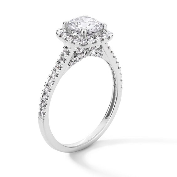 Previously Owned - 1-1/2 CT. T.w. Lab-Grown Diamond Cushion-Shaped Frame Engagement Ring in 14K White Gold (F/Si2)