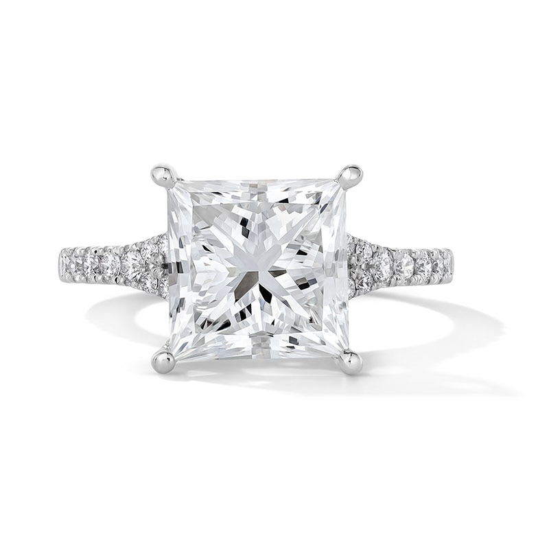 Main Image 1 of Previously Owned - 4-1/2 CT. T.W. Princess-Cut Lab-Grown Diamond Split Shank Engagement Ring in 14K White Gold (F/SI2)