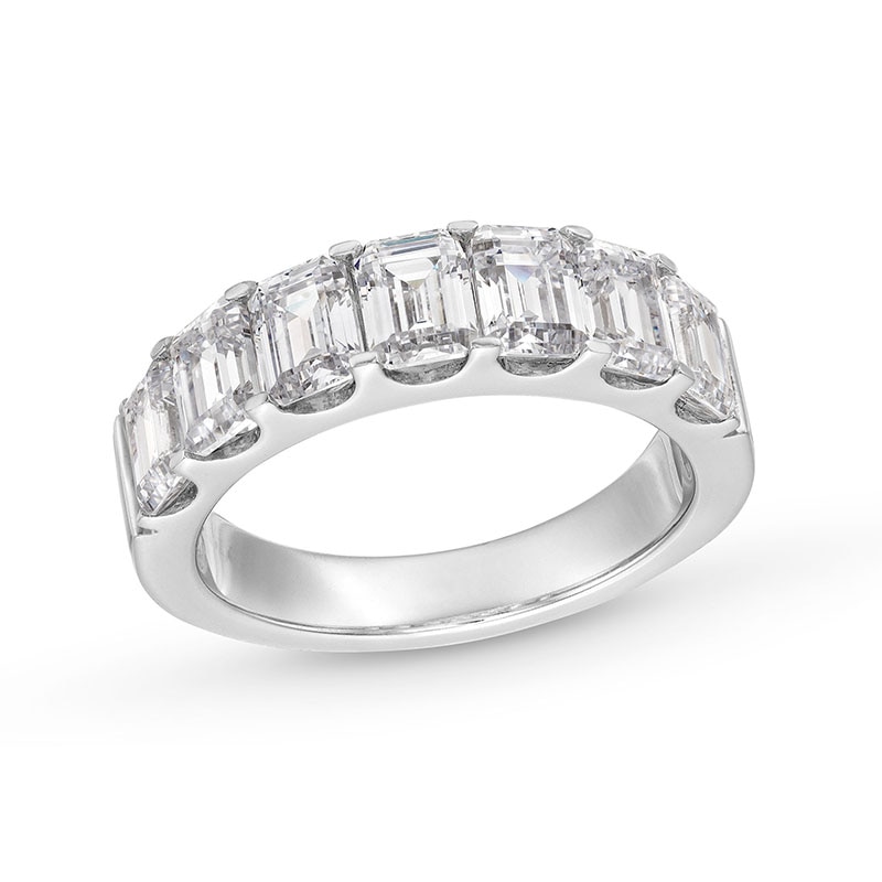 Main Image 1 of Previously Owned - 3 CT. T.W. Emerald-Cut Lab-Grown Diamond Seven Stone Anniversary Band in 14K White Gold (F/SI2)