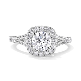 Previously Owned - 1-1/2 CT. T.W. Lab-Grown Diamond Cushion Frame Split Shank Engagement Ring in 14K White Gold (G/SI2)