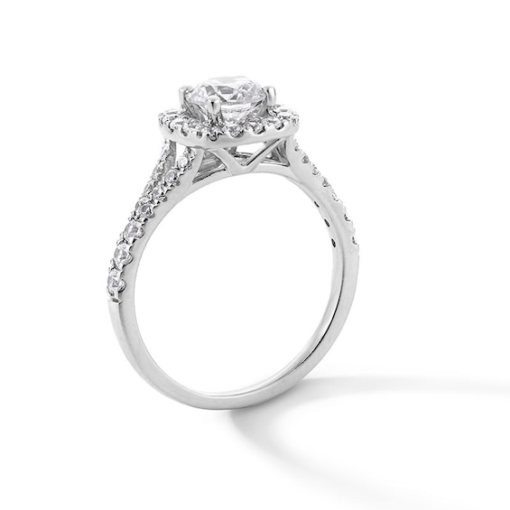 Previously Owned - 1-1/2 CT. T.w. Lab-Grown Diamond Cushion Frame Split Shank Engagement Ring in 14K White Gold (G/Si2)