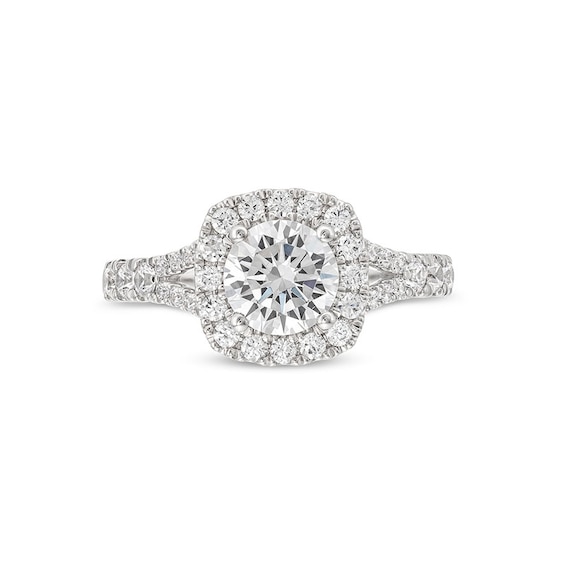 Previously Owned - 1-1/2 CT. T.w. Lab-Grown Diamond Cushion Frame Split Shank Engagement Ring in 14K White Gold (G/Si2)