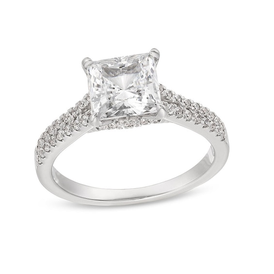 Previously Owned - 2-1/3 CT. T.w. Princess-Cut Lab-Grown Diamond Split Shank Engagement Ring in 14K White Gold (I/Si2)