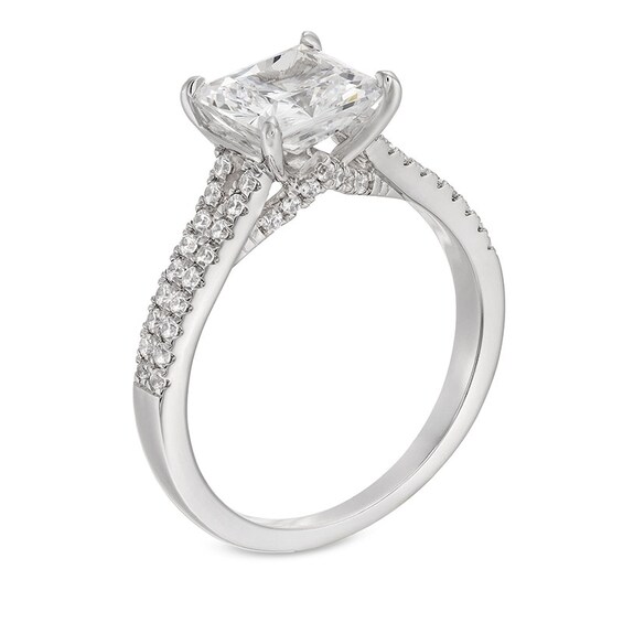 Previously Owned - 2-1/3 CT. T.w. Princess-Cut Lab-Grown Diamond Split Shank Engagement Ring in 14K White Gold (I/Si2)