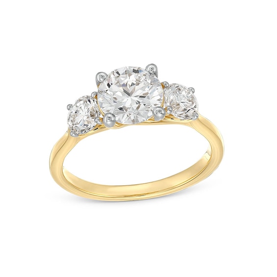 Previously Owned - 2-1/3 CT. T.w. Lab-Grown Diamond Three Stone Engagement Ring in 14K Gold (F/Si2)