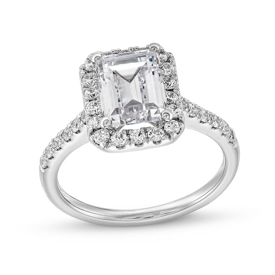 Previously Owned - 2-1/2 CT. T.w. Emerald-Cut Lab-Grown Diamond Frame Engagement Ring in 14K White Gold (F/Si2)