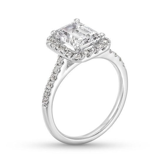 Previously Owned - 2-1/2 CT. T.w. Emerald-Cut Lab-Grown Diamond Frame Engagement Ring in 14K White Gold (F/Si2)