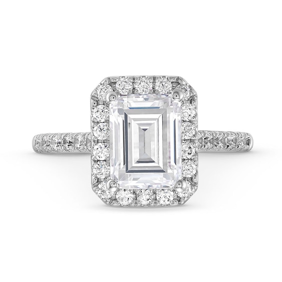 Previously Owned - 2-1/2 CT. T.w. Emerald-Cut Lab-Grown Diamond Frame Engagement Ring in 14K White Gold (F/Si2)