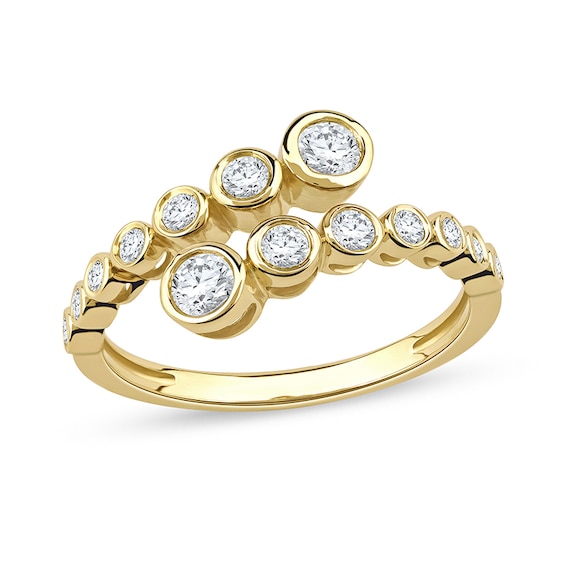 Previously Owned - 1/2 CT. T.w. Lab-Grown Diamond Bezel-Set Graduated Bypass Ring in 10K Gold (F/Si2)