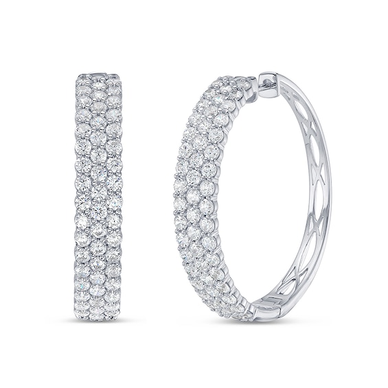 Previously Owned - 3 CT. T.w. Lab-Grown Diamond Triple Row Hoop Earrings in 10K White Gold (I/Si2)