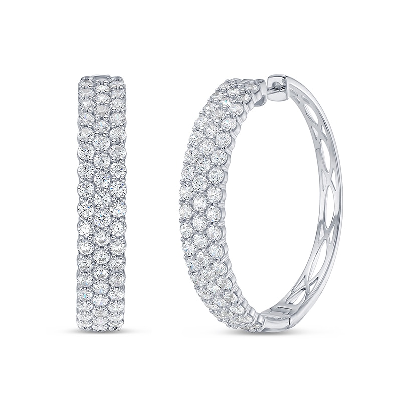 Main Image 1 of Previously Owned - 3 CT. T.W. Lab-Grown Diamond Triple Row Hoop Earrings in 10K White Gold (I/SI2)