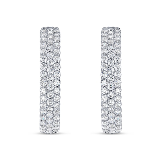 Previously Owned - 3 CT. T.w. Lab-Grown Diamond Triple Row Hoop Earrings in 10K White Gold (I/Si2)