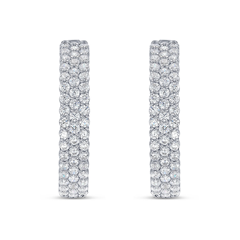 Main Image 2 of Previously Owned - 3 CT. T.W. Lab-Grown Diamond Triple Row Hoop Earrings in 10K White Gold (I/SI2)