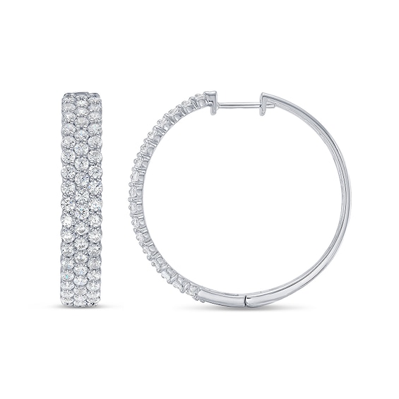 Previously Owned - 3 CT. T.w. Lab-Grown Diamond Triple Row Hoop Earrings in 10K White Gold (I/Si2)
