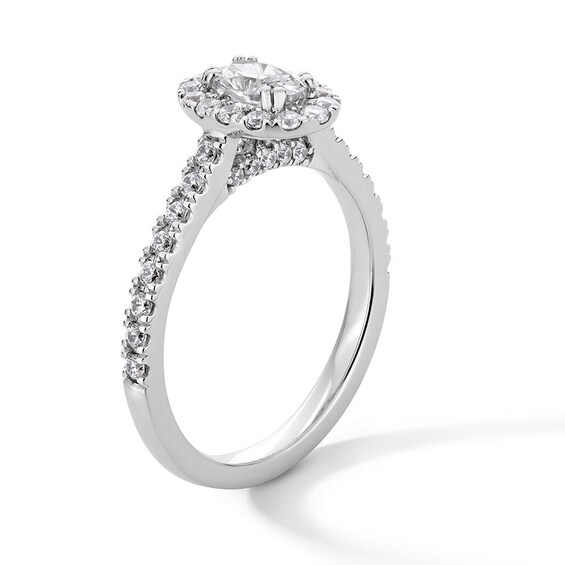 Previously Owned - 1 CT. T.w. Oval Lab-Grown Diamond Frame Engagement Ring in 14K White Gold (F/Si2)
