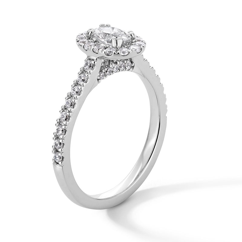 Main Image 3 of Previously Owned - 1 CT. T.W. Oval Lab-Grown Diamond Frame Engagement Ring in 14K White Gold (F/SI2)