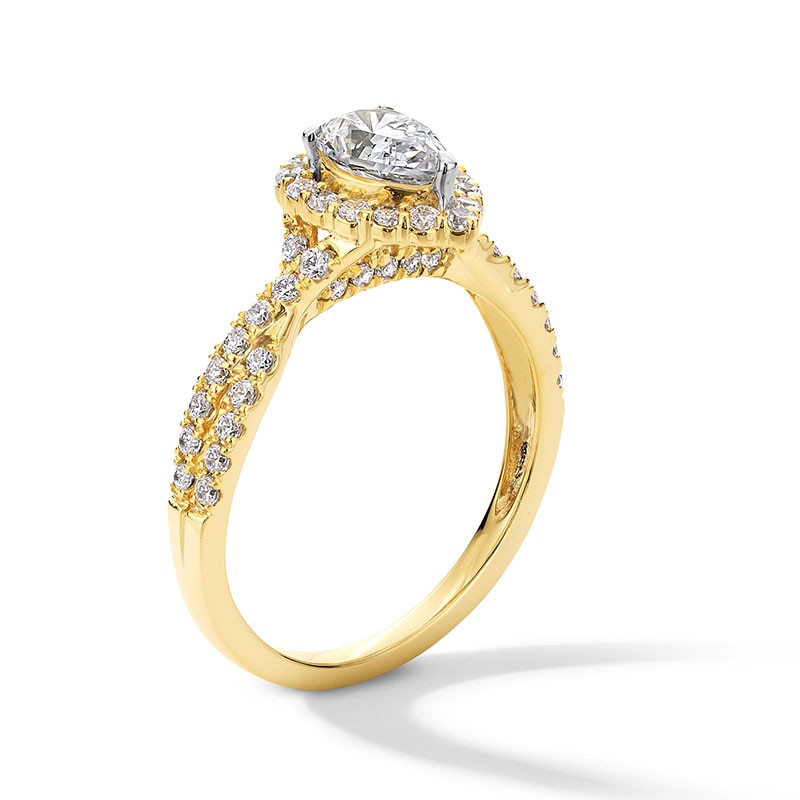 Main Image 3 of Previously Owned - 1 CT. T.W. Pear-Shaped Lab-Grown Diamond Frame Crossover Shank Engagement Ring in 14K Gold (F/SI2)