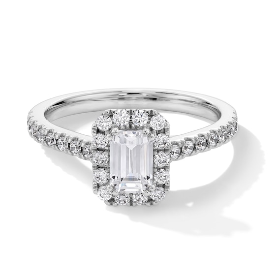 Previously Owned - Classic Everlasting 1 CT. T.w. Emerald-Cut Lab-Grown Diamond Frame Engagement Ring in 14K White Gold