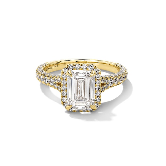 Previously Owned - Vera Wang Love Collection 3 CT. T.w. Emerald-Cut Lab-Grown Diamond Frame Engagement Ring in 14K Gold