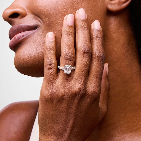 Previously Owned - Vera Wang Love Collection 3 CT. T.w. Emerald-Cut Lab-Grown Diamond Frame Engagement Ring in 14K Gold