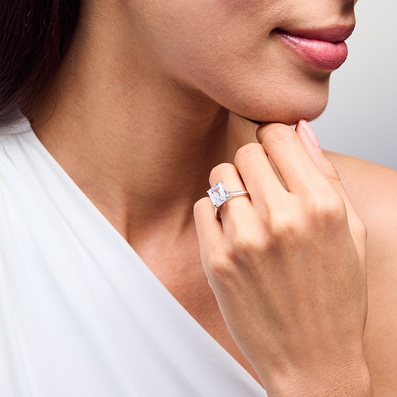 Previously Owned - 3 CT. Emerald-Cut Lab-Grown Diamond Solitaire Engagement Ring in 14K White Gold (F/Vs2)