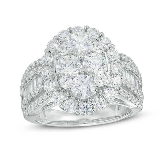 Previously Owned - 3 CT. T.w. Baguette and Round Composite Diamond Oval Frame Engagement Ring in 14K White Gold