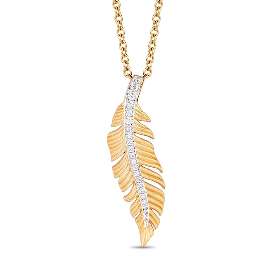 Previously Owned - Enchanted Disney Pocahontas 1/10 CT. T.w. Diamond Feather Pendant in 10K Gold - 19"