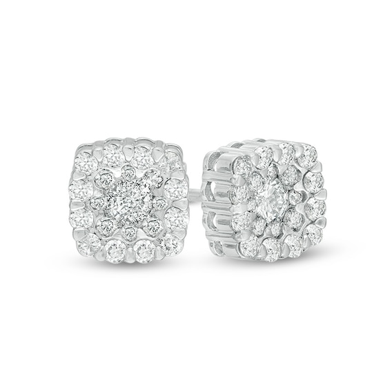Previously Owned - 1/2 CT. T.w. Diamond Cushion Frame Stud Earrings in 10K White Gold